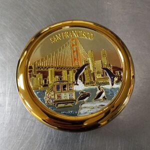 Vintage Chokin San Francisco Golden Gate Bridge Trolley Covered Box 24 KT